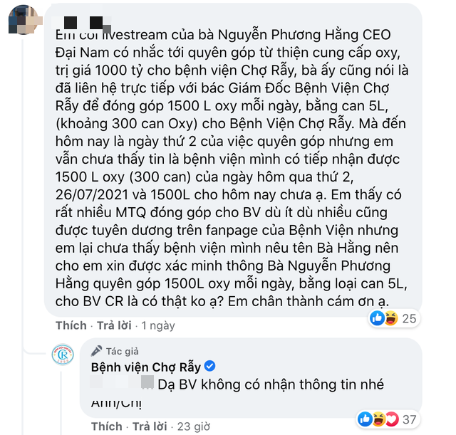 Thông tin đối lập từ bà Nguyễn Phương Hằng và Fanpage Bệnh viện Chợ Rẫy gây thêm băn khoăn cho công chúng