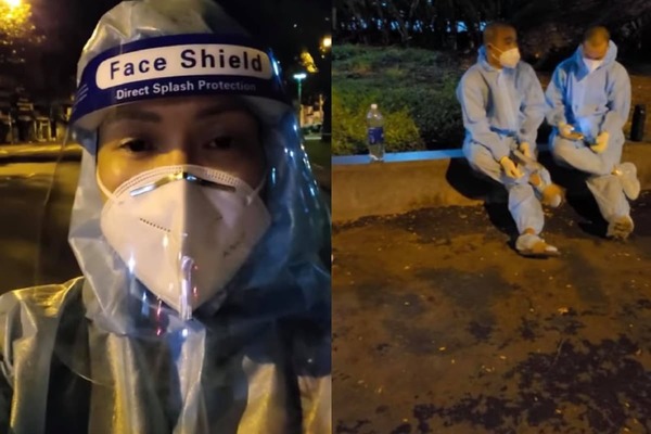 Việt Hương cùng đồng đội đến nhà tang lễ để đưa thi hài cố nghệ sĩ Bạch Mai về nhà vào đêm 25, rạng sáng 26/8. (Ảnh: Chụp màn hình)