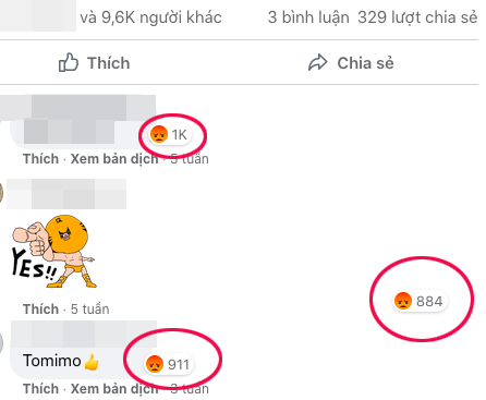 Chỉ sau chưa đầy 1 giờ, lượng thả phẫn nộ trên trang cá nhân của tài khoản này vẫn tăng cấp số nhân